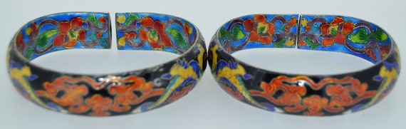 2 Sterling Silver Cloisonne Enamel Chinese Dragon… - image 8