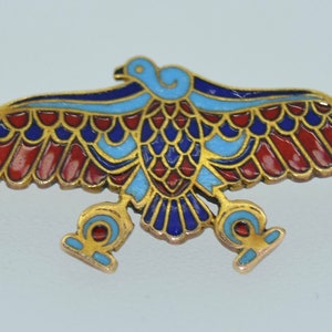 Antique 14K Egyptian Revival Enamel Phoenix Brooch