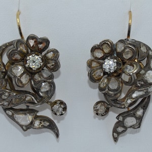 Early Victorian 14K & SS Rose Cut Diamond Earrings