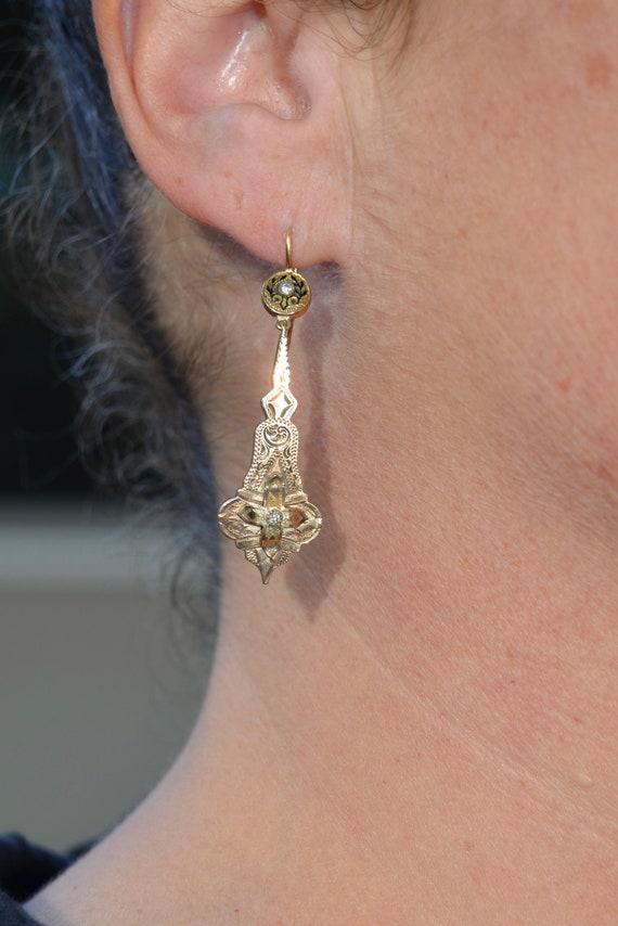 Victorian Diamond & Enamel 12K Earrings - image 5