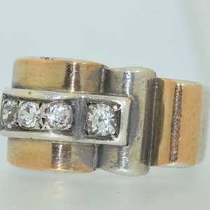 French High Art Deco Spinel Sterling Silver & 18K Ring