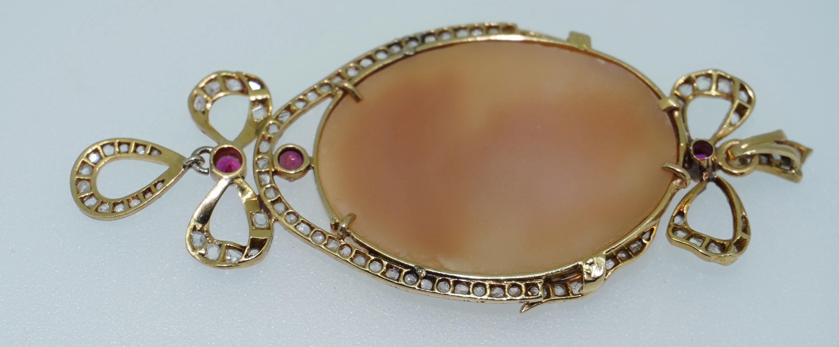 Ruby Shell Fabulous Large 18K Rose Cut Diamond & Ruby Shell Cameo - Etsy