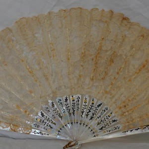 Victorian Needle Lace Mother of Pearl Hand Fan with Silk Box