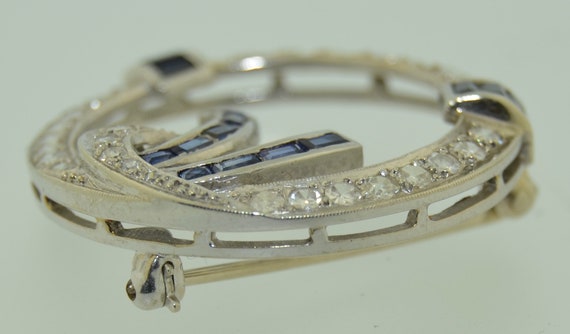 18k White Gold Diamonds & Sapphires Brooch - image 5