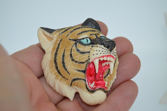 8 PC. Sterling Silver Hand Painted Tiger Set Earr… - image 7