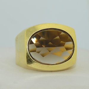 Chunky Retro 14K Smokey Quartz Ring