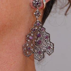 Amazing 18K & Sterling Rose Cut Diamond and Amethyst Earrings