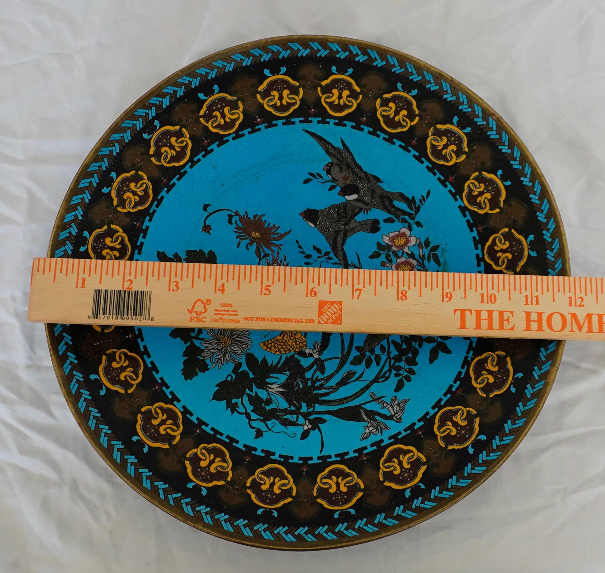 日本のアンティーク、明治時代の七宝焼き12インチ装飾皿 - Etsy 日本