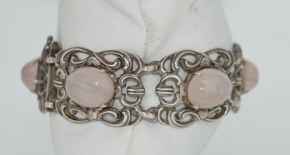 Vintage 800 Silver and Rose Quartz Bracelet - image 7