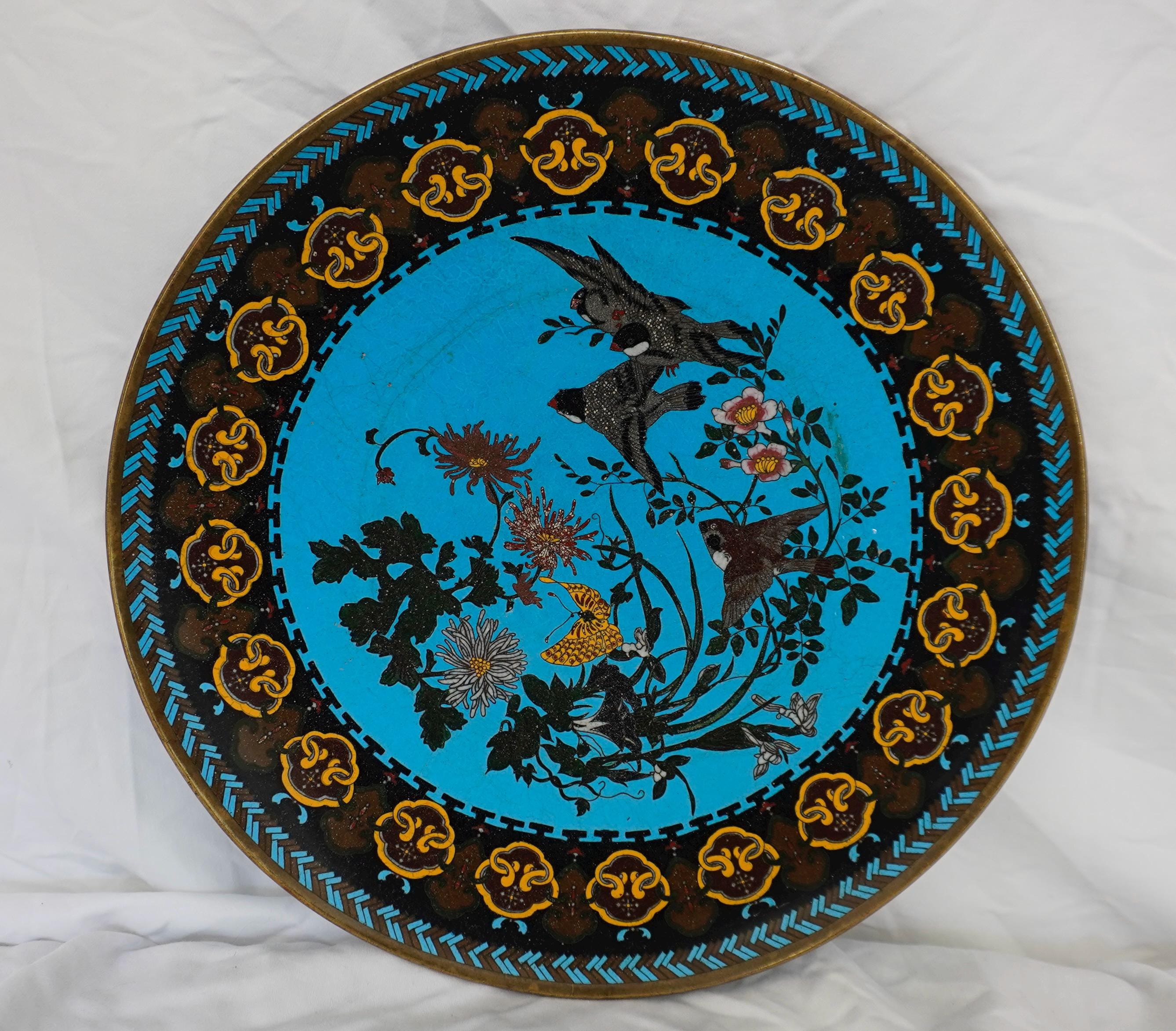 日本のアンティーク、明治時代の七宝焼き12インチ装飾皿 - Etsy 日本