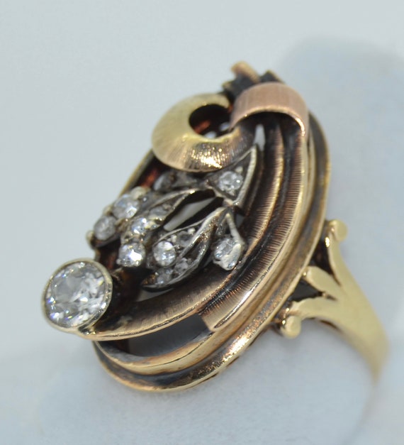 Stunning 14k Art Nouveau & Diamond Cocktail Ring - image 9