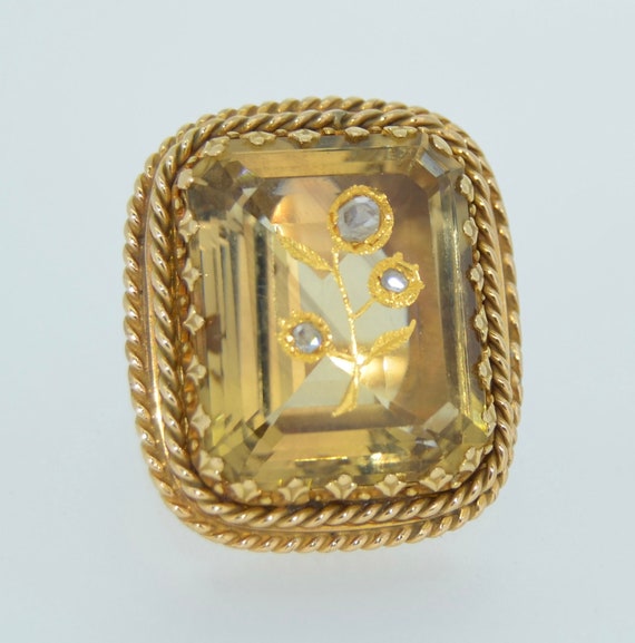 Victorian 14K Rose Cut Diamond Citrine Ring - image 2