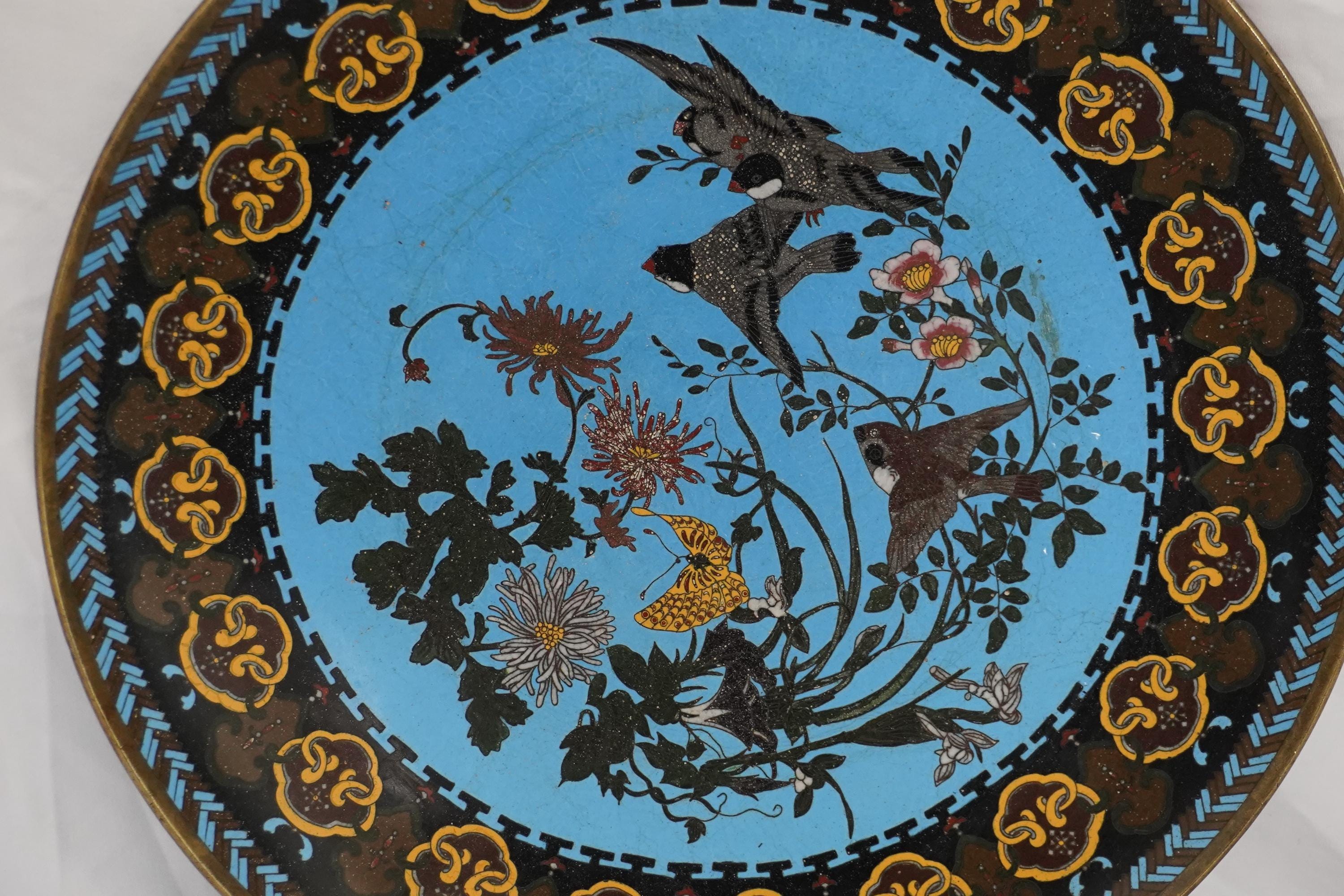 日本のアンティーク、明治時代の七宝焼き12インチ装飾皿 - Etsy 日本