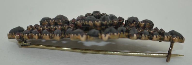 Victorian Sterling Silver Gold Gilt Rose Cut Garnet Wide Brooch