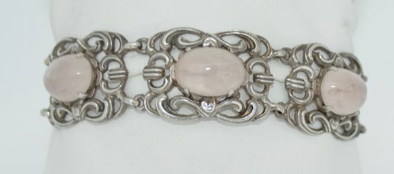 Vintage 800 Silver and Rose Quartz Bracelet - image 5