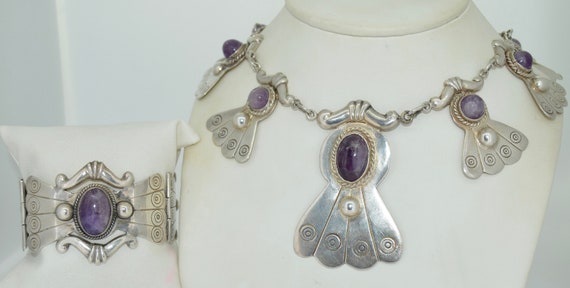 Mexican Sterling Silver with Amethyst Necklace & … - image 2