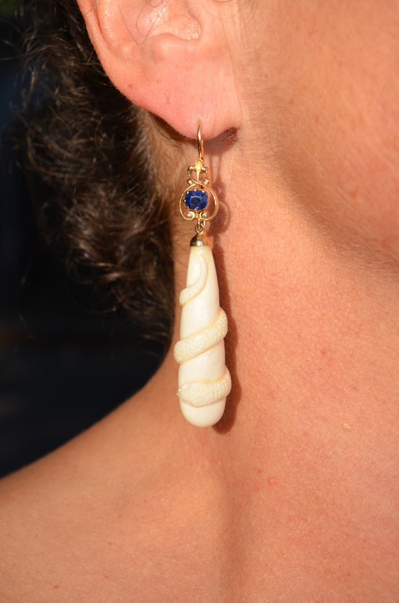 Victorian 18K Sapphire & Snake Earrings