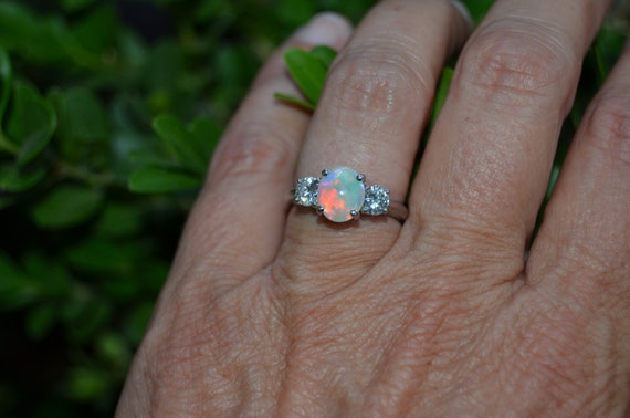 Platinum Fine Diamond and Opal Ring - image 1