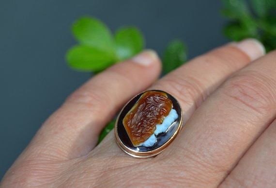 Victorian 14K Double Sardonyx Agate Cameo Ring - image 2