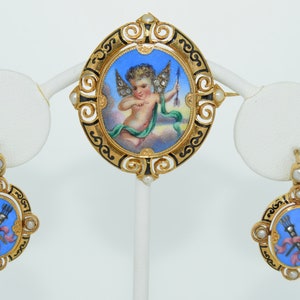 Victorian 18K Enamel Rose Cut Diamonds & Pearl Parure Set