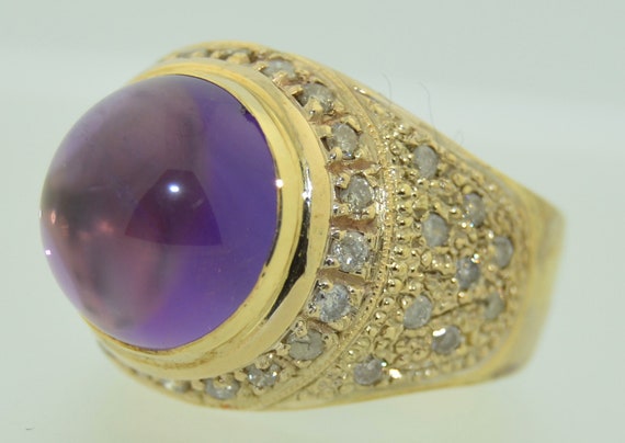 14K Amethyst & Diamond Bullet Dome Ring - image 9