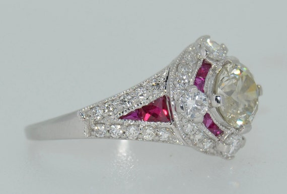 18K Brilliant 1 CT Center Diamond and Ruby Ring - image 4