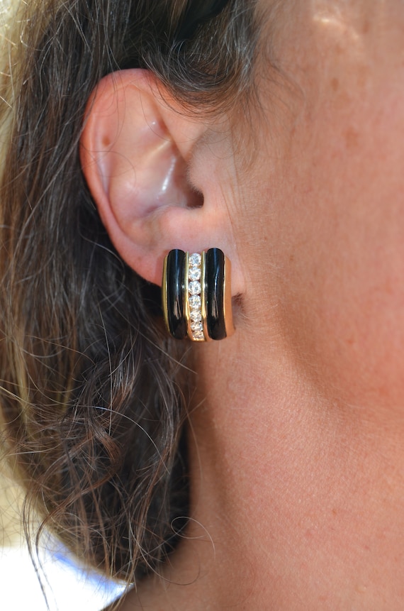 Exceptional Fine Diamond & Onyx 14K Earrings