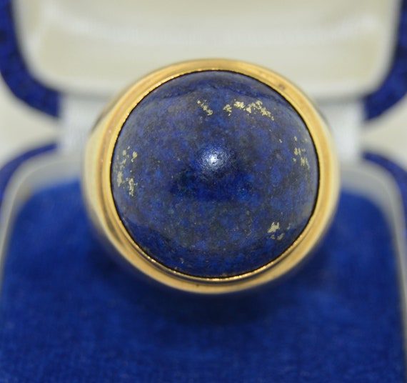 14K & Sterling Lapis Seriously Large Bombe Ring - image 3