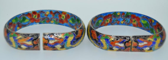 2 Sterling Silver Cloisonne Enamel Chinese Dragon… - image 6