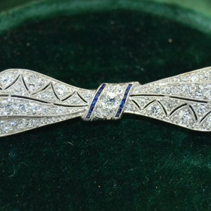 Art Deco Platinum Diamond & Sapphire Brooch