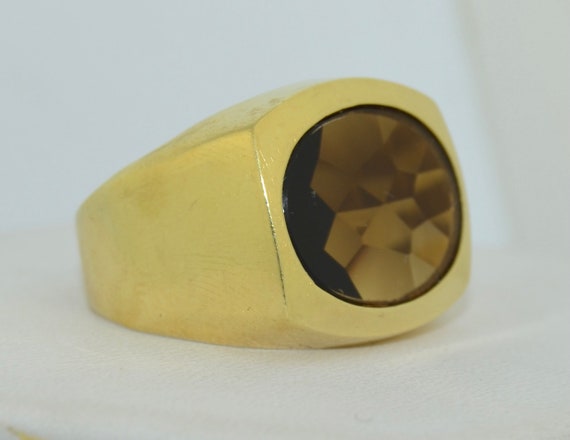 Chunky Retro 14K Smokey Quartz Ring - image 5