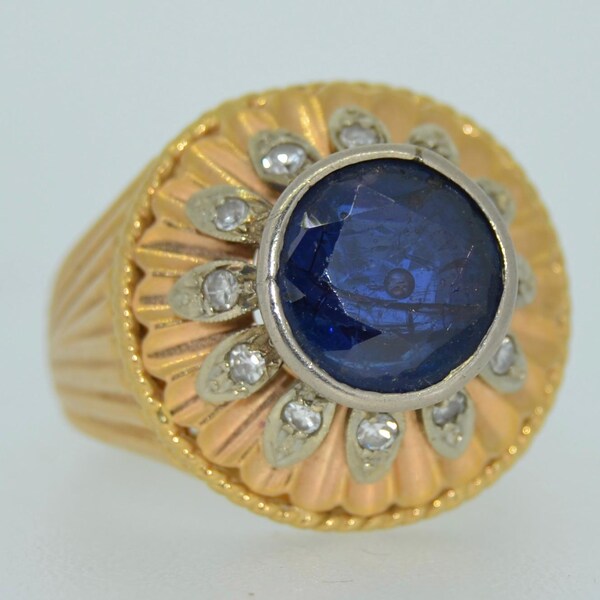 18K Art Deco Sapphire & Diamond Cocktail Ring