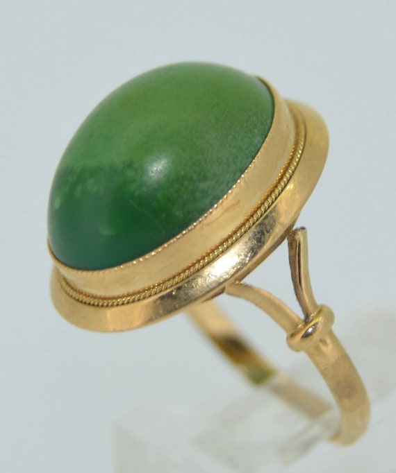 18K Green Turquoise Cabochon Ring - image 9