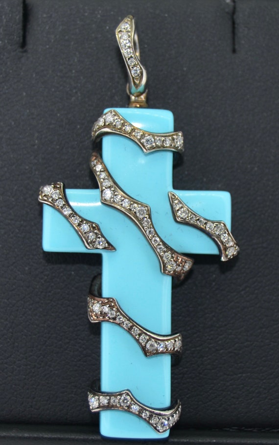 Rinaldo Gavello 18K Diamond & Turquoise Cross Pend