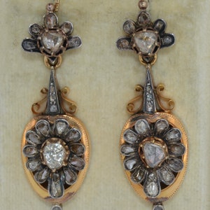 Georgian 18k Rose Cut Diamond Day & Night Earrings