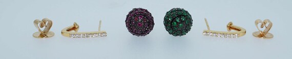 18K Emerald & Ruby Dangle Drop Earrings - image 7