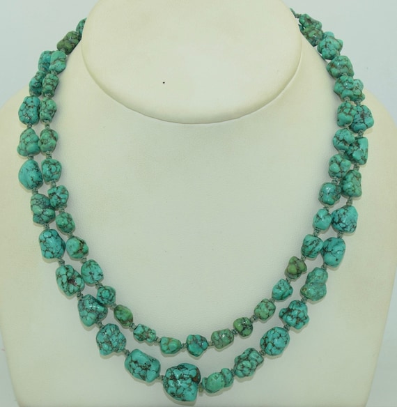 Hand knotted 4 strand Natural Green Turquoise Nugget Necklace Hand knotted 4 strand Natural Green Turquoise Nugget Necklace