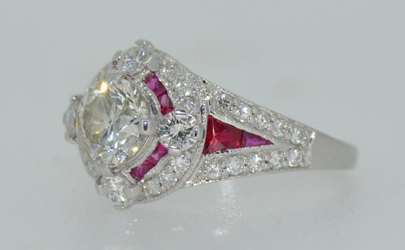 18K Brilliant 1 CT Center Diamond and Ruby Ring - image 3