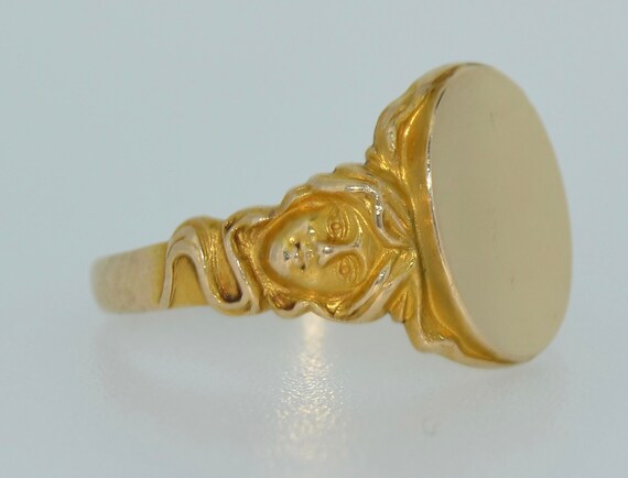Fabulous Art Nouveau 14K Figural Signet Ring - image 4