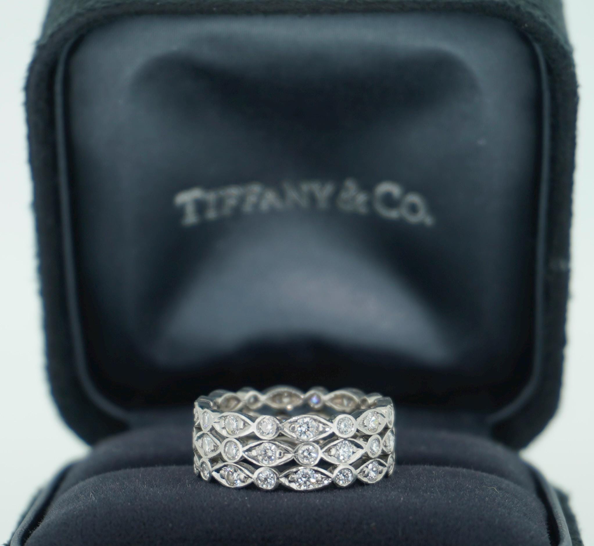 Tiffany & Co Platinum Diamond Eternity 3 Band Ring Jazz With Box