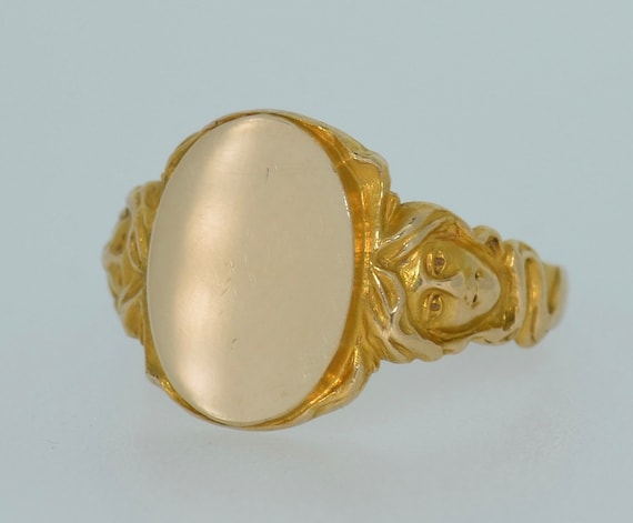 Fabulous Art Nouveau 14K Figural Signet Ring - image 2