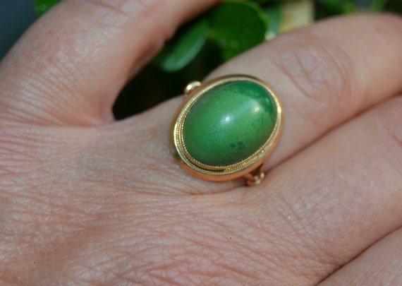 18K Green Turquoise Cabochon Ring - image 2