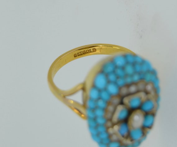 Unusual Victorian Pave Turquoise & Pearl Flower R… - image 8