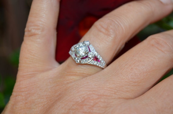 18K Brilliant 1 CT Center Diamond and Ruby Ring - image 10