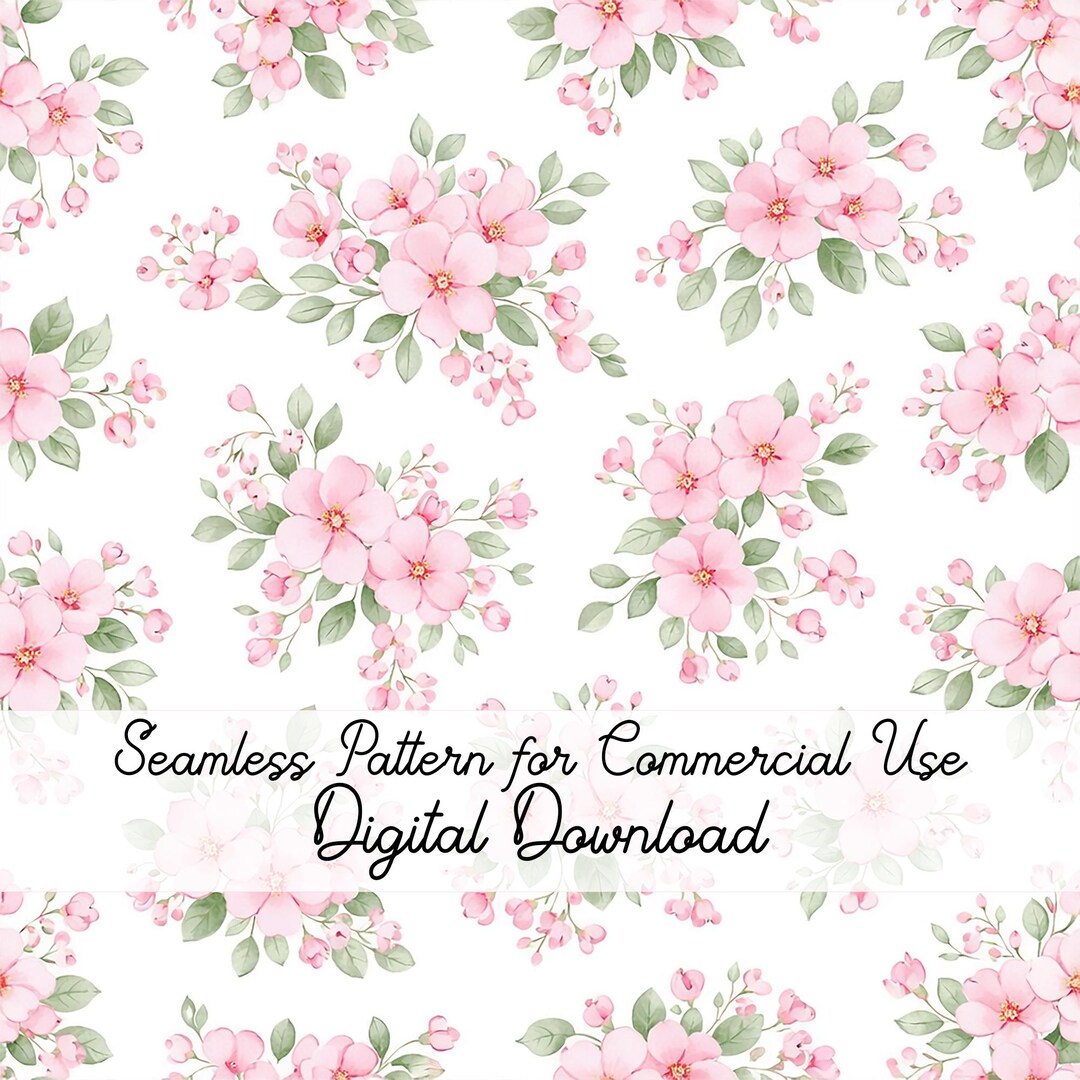 Watercolor Pink Floral Seamless Pattern, Cottagecore Digital Paper ...