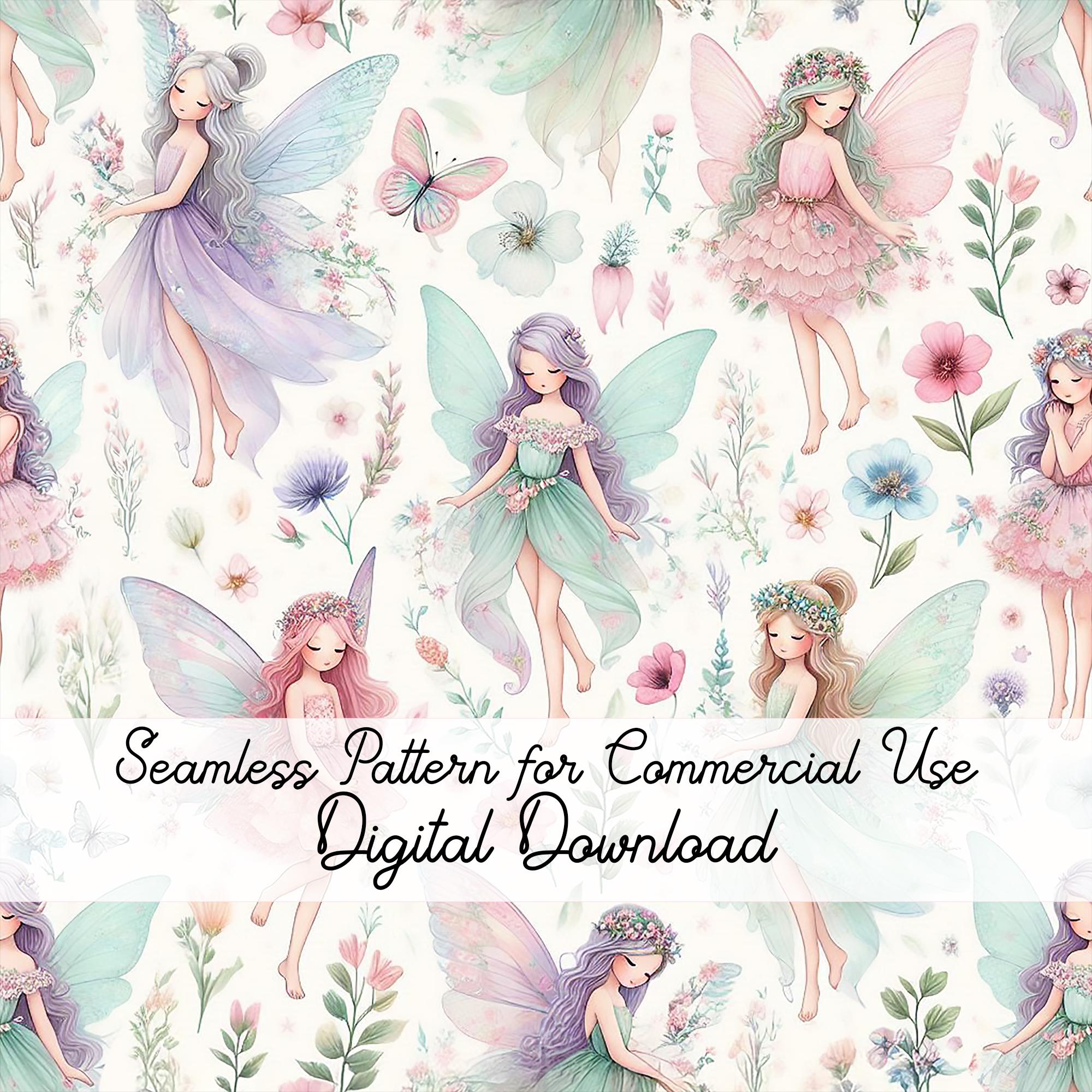 Pastel Fairies Seamless Pattern: Watercolor Floral Digital Paper ...