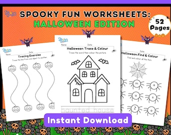 Halloween worksheets for preschool halloween printable colouring,math tracing worksheet,kindergarten,halloween bundle,fine motor activities