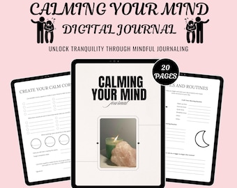 Lugna ditt sinne-dagbok, Mindfulness-dagbok, Arbetsblad för egenvård 2025, Mästare i återförsäljningsrättigheter, Dagboksmallar, Dagbok för mental hälsa,