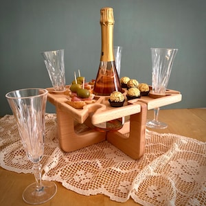 Weintisch Picknicktisch Outdoor tragbar auseinandernehmbar Weinflaschehalter aus Holz für Picknick Strand Camping