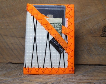 Card Wallet - WhiteX/Orange Sailcloth - USA Made - Vegan - Durable